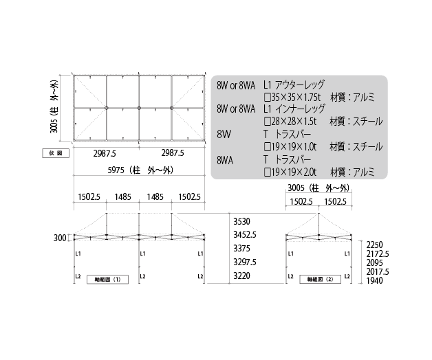 かんたんてんと3 スチール&アルミ複合フレーム(3.0m×6.0m)