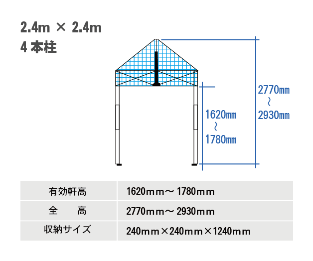 かんたんてんと3 スチール&アルミ複合フレーム(メッシュタイプ) 2.4m×2.4m
