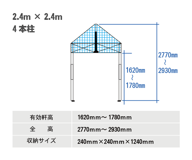 かんたんてんと3 メッシュタイプ オールアルミフレーム 2.4m×2.4m