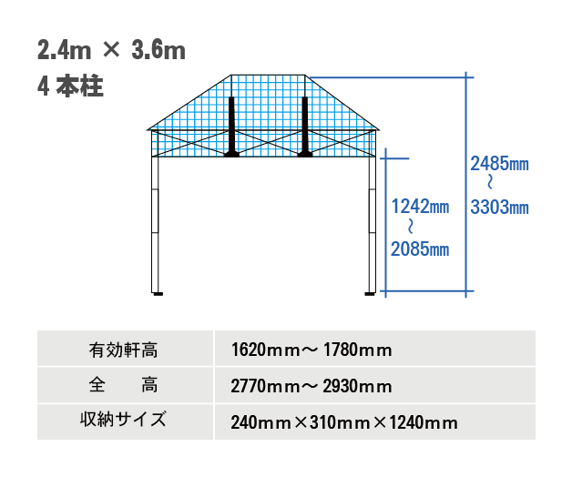 かんたんてんと3 メッシュタイプ オールアルミフレーム 2.4m×3.6m